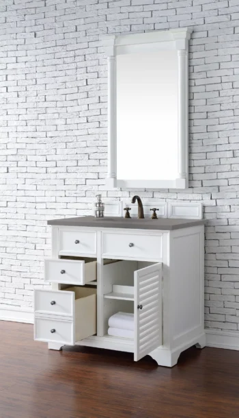 Savannah 36" Single Vanity, Bright White w/ 3 CM Grey Expo Top - Image 4