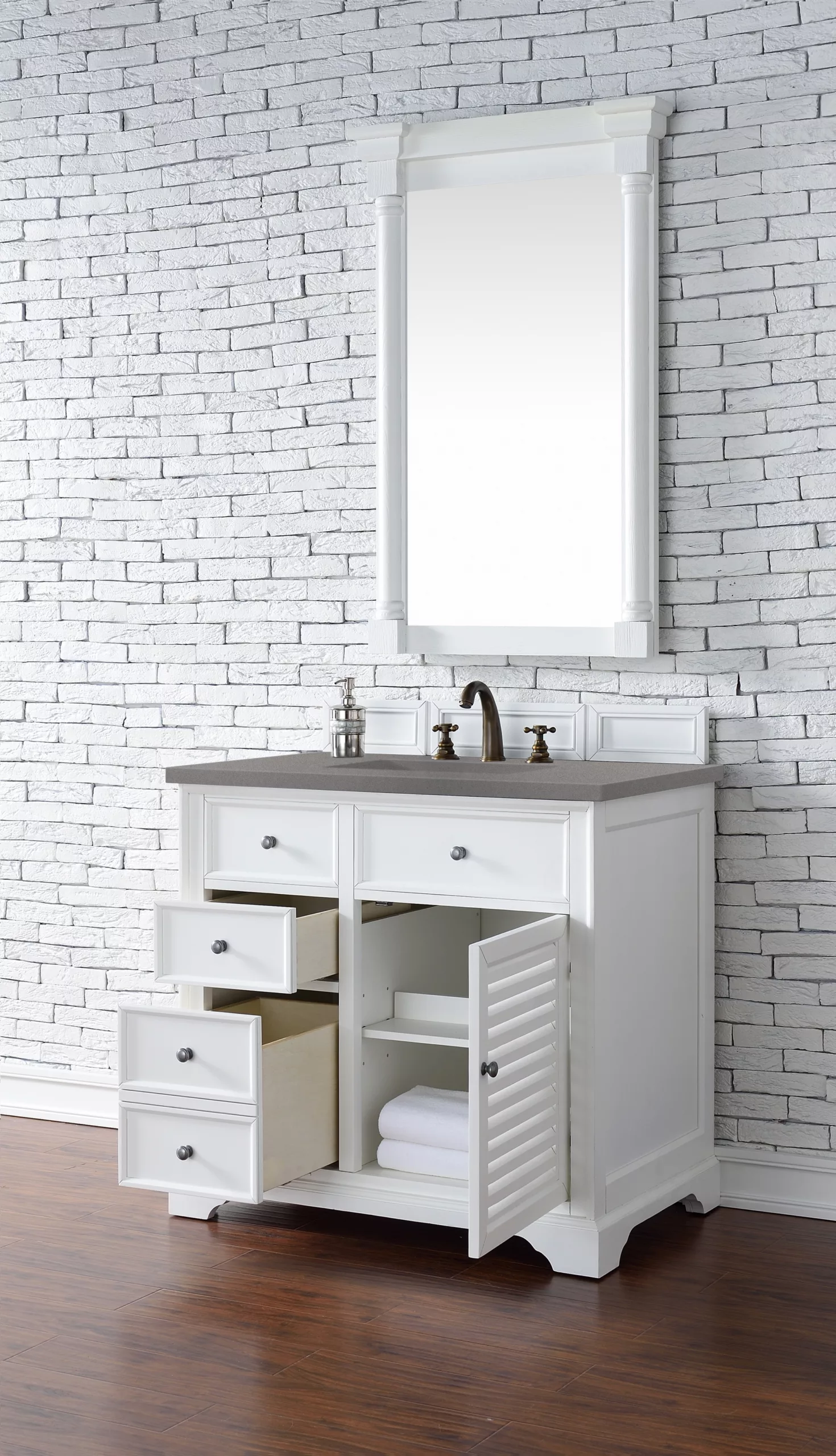 Savannah 36" Single Vanity, Bright White w/ 3 CM Grey Expo Top - Image 4