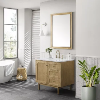 Laurent 36" Single Vanity, Light Natural Oak w/ 3 CM Arctic Fall Top - Image 6