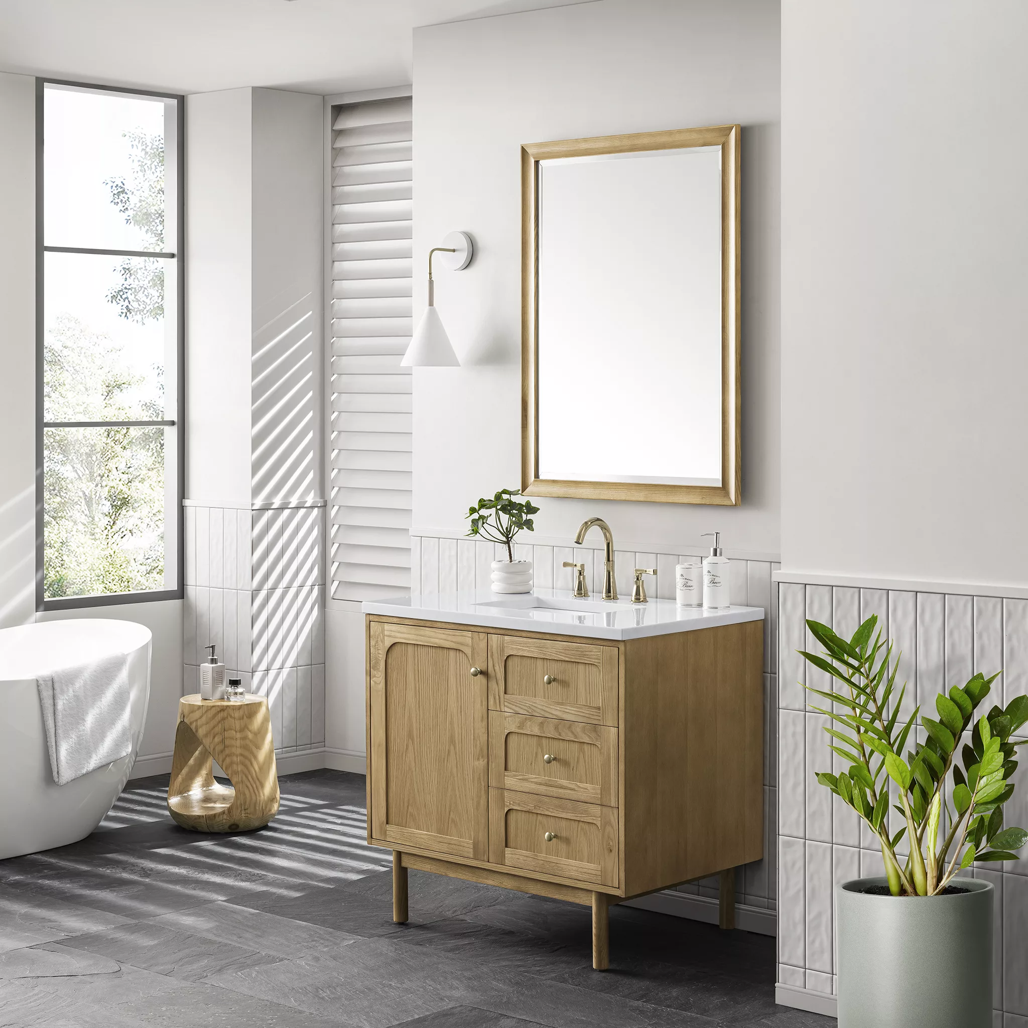 Laurent 36" Single Vanity, Light Natural Oak w/ 3 CM Arctic Fall Top - Image 6