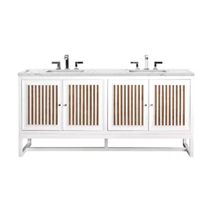 Athens 72″ Double Vanity, Glossy White w/ 3 CM Ethereal Noctis Top