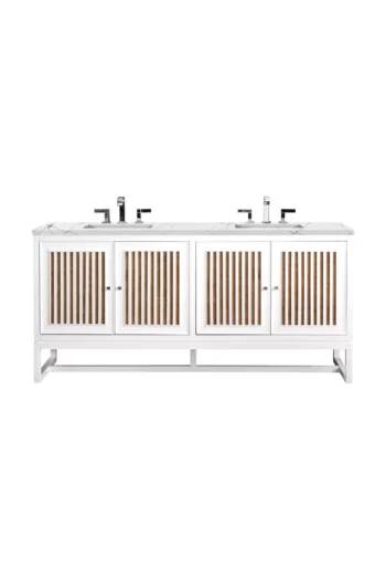 Athens 72" Double Vanity, Glossy White w/ 3 CM Ethereal Noctis Top