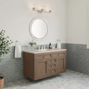 Chicago 48" Single Vanity, Whitewashed Walnut w/ 3 CM Eternal Marfil Quartz Top - Image 5