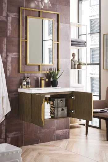 Columbia 31.5" Single Vanity, Latte Oak w/ White Glossy Composite Stone Top - Image 7