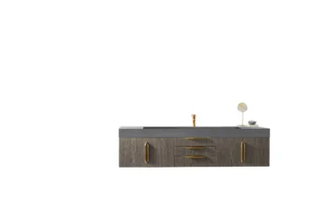 Mercer Island 72" Single Vanity, Ash Gray, Radiant Gold w/ Dusk Grey Glossy Composite Stone Top