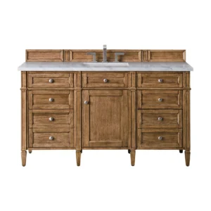 Brittany 60″ Single Vanity, Saddle Brown w/ 3 CM Arctic Fall Solid Surface Top