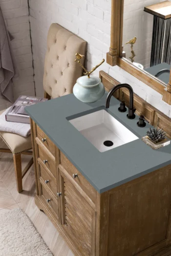 Savannah 36" Single Vanity, Driftwood w/ 3 CM Cala Blue Top - Image 3