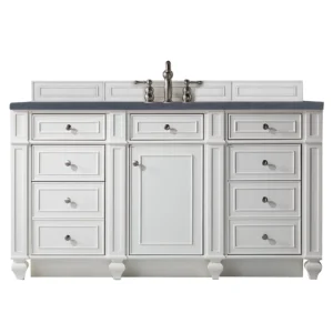 Bristol 60″ Single Vanity, Bright White w/ 3 CM Charcoal Soapstone Quartz Top