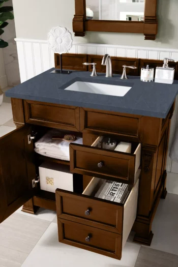 Brookfield 36" Single Vanity, Country Oak w/ 3 CM Charcoal Soapstone Quartz Top - Image 4