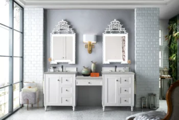 Copper Cove Encore 86" Double Vanity Set, Bright White w/ 3 CM Eternal Serena Quartz Top - Image 2