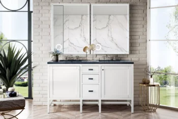 Addison 60" Double Vanity, Glossy White w/ 3 CM Charcoal Soapstone Quartz Top - Image 2