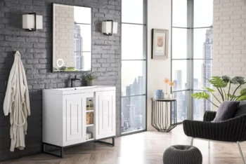 Alicante 39.5" Single Vanity, Glossy White, Matte Black w/ White Glossy Composite Stone Top - Image 3