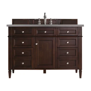 Brittany 48" Single Vanity, Burnished Mahogany w/ 3 CM Grey Expo Quartz Top