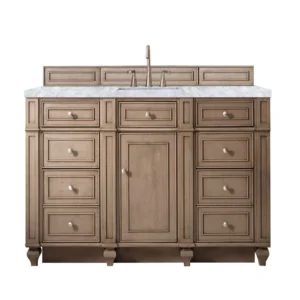 Bristol 60″ Single Vanity, Whitewashed Walnut w/ 3 CM Carrara Marble Top