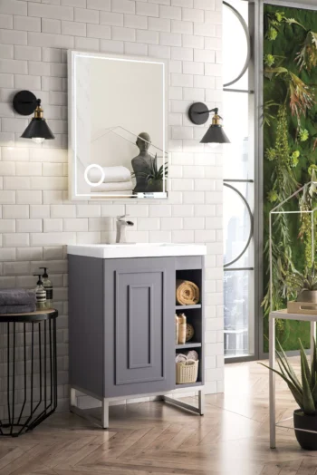Alicante 24" Single Vanity, Gray Smoke, Brushed Nickel w/ White Glossy Composite Stone Top - Image 3