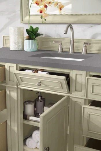 Bristol 60" Single Vanity, Vintage Vanilla w/ 3 CM Grey Expo Quartz Top - Image 4