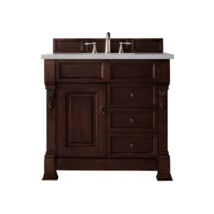 Brookfield 36″ Single Vanity, Burnished Mahogany w/ 3 CM Eternal Serena Quartz Top