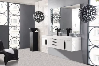 Mercer Island 72" Double Vanity, Glossy White, Matte Black w/ Glossy White Composite Stone Top - Image 3