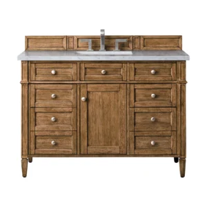 Brittany 48″ Single Vanity, Saddle Brown w/ 3 CM Carrara Marble Top