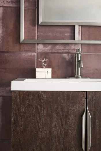 Columbia 31.5" Single Vanity, Coffee Oak, Brushed Nickel, w/ Glossy White Composite Stone Top - Image 5