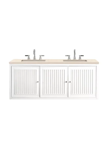 Athens 60" Double Vanity, Glossy White w/ 3 CM Eternal Marfil Top - Image 2