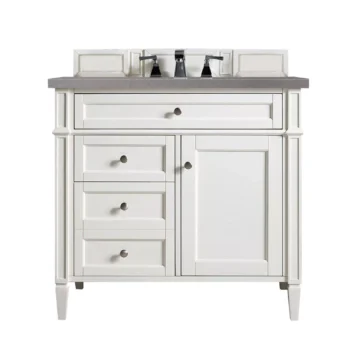 Brittany 36" Single Vanity, Bright White w/ 3 CM Grey Expo Top