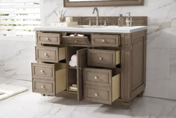 Bristol 48" Single Vanity, Whitewashed Walnut w/ 3 CM Ethereal Noctis Quartz Top - Image 4