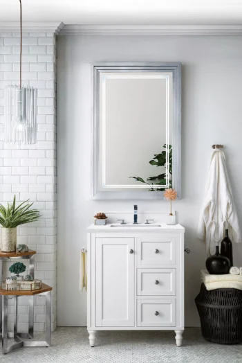 Copper Cove Encore 30" Single Vanity, Bright White w/ 3 CM Arctic Fall Solid Surface Top