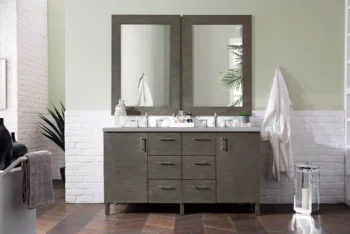 Metropolitan 60" Double Vanity, Silver Oak w/ 3 CM Eternal Serena Quartz Top - Image 2