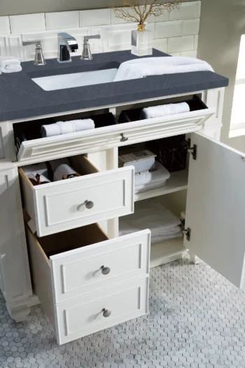 Bristol 36" Single Vanity, Bright White w/ 3 CM Charcoal Soapstone Quartz Top - Image 4