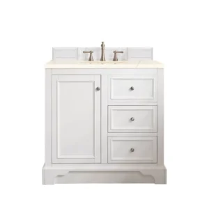 De Soto 36″ Single Vanity, Bright White w/ 3 CM Eternal Marfil Quartz Top