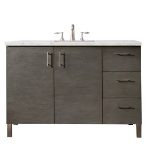 Metropolitan 48″ Single Vanity, Silver Oak w/ 3 CM Eternal Jasmine Pearl Quartz Top