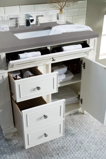 Bristol 36" Single Vanity, Bright White w/ 3 CM Grey Expo Top - Image 4