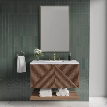 Marcello 36" Single Vanity, Chestnut w/ 3 CM Arctic Fall Top - Image 3