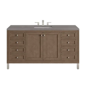 Chicago 60″ Single Vanity, Whitewashed Walnut w/ 3 CM Grey Expo Quartz Top