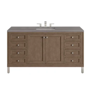 Chicago 60" Single Vanity, Whitewashed Walnut w/ 3 CM Grey Expo Quartz Top