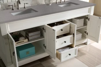 Brookfield 72" Double Vanity, Bright White w/ 3 CM Grey Expo Quartz Top - Image 4