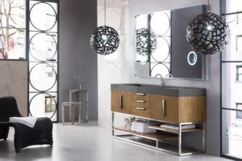 Columbia 72" Single Vanity, Latte Oak w/ Dusk Grey Glossy Composite Stone Top - Image 2