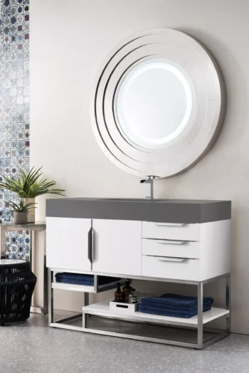 Columbia 48" Single Vanity, Glossy White, w/ Dusk Grey Glossy Composite Stone Top - Image 3
