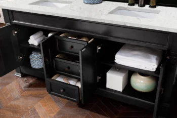 Brookfield 72" Double Vanity, Antique Black w/ 3 CM Eternal Jasmine Pearl Quartz Top - Image 4