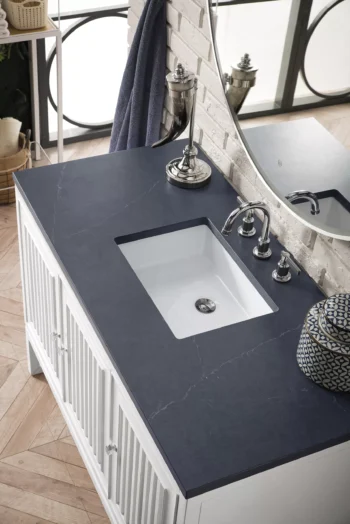 Athens 48" Single Vanity, Glossy White w/ 3 CM Charcoal Soapstone Quartz Top - Image 4