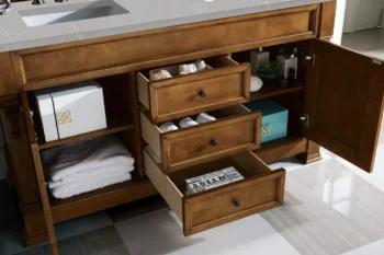 Brookfield 60" Double Vanity, Country Oak w/ 3 CM Eternal Serena Quartz Top - Image 4