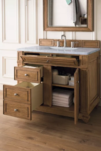 Bristol 36" Single Vanity, Saddle Brown w/ 3 CM Carrara Marble Top - Image 4