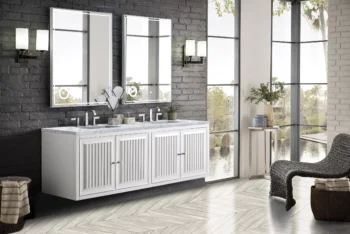 Athens 72" Double Vanity, Glossy White w/ 3 CM Carrara White Top - Image 7