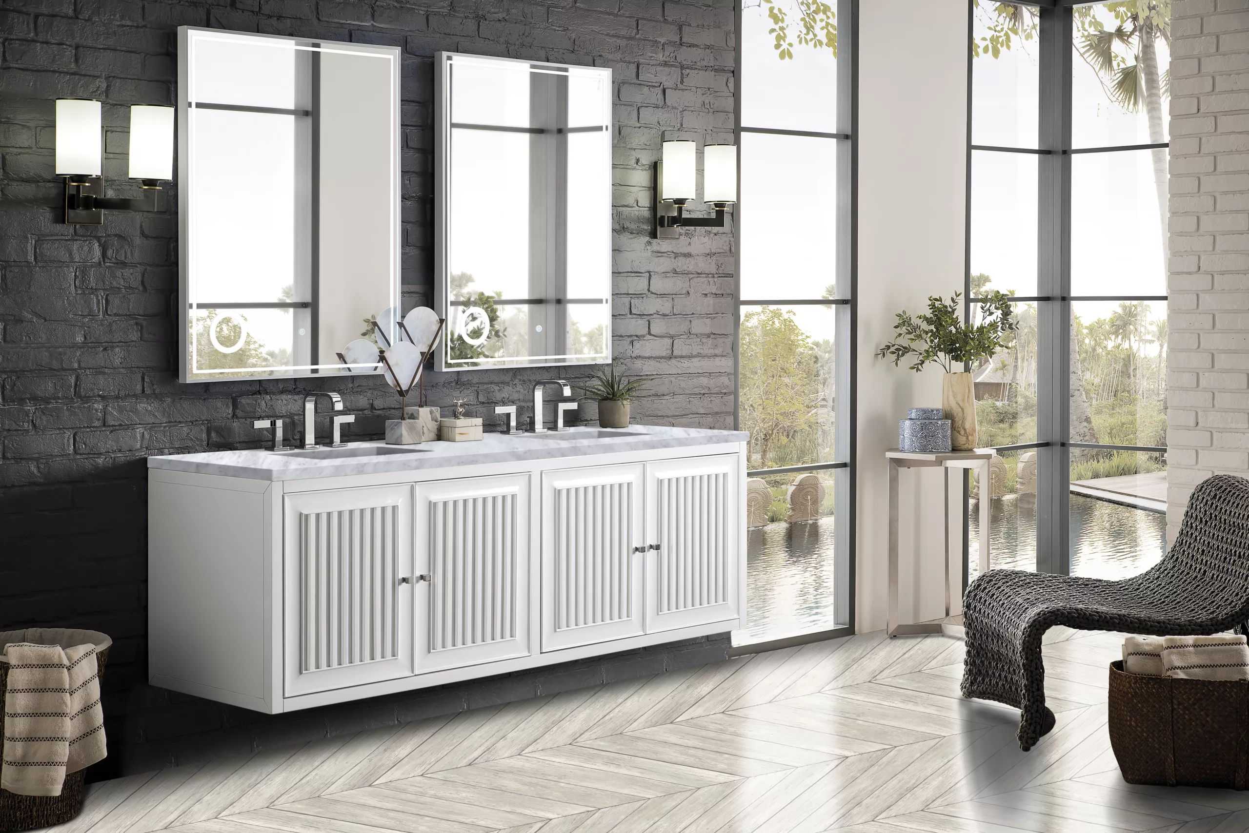 Athens 72" Double Vanity, Glossy White w/ 3 CM Carrara White Top - Image 7