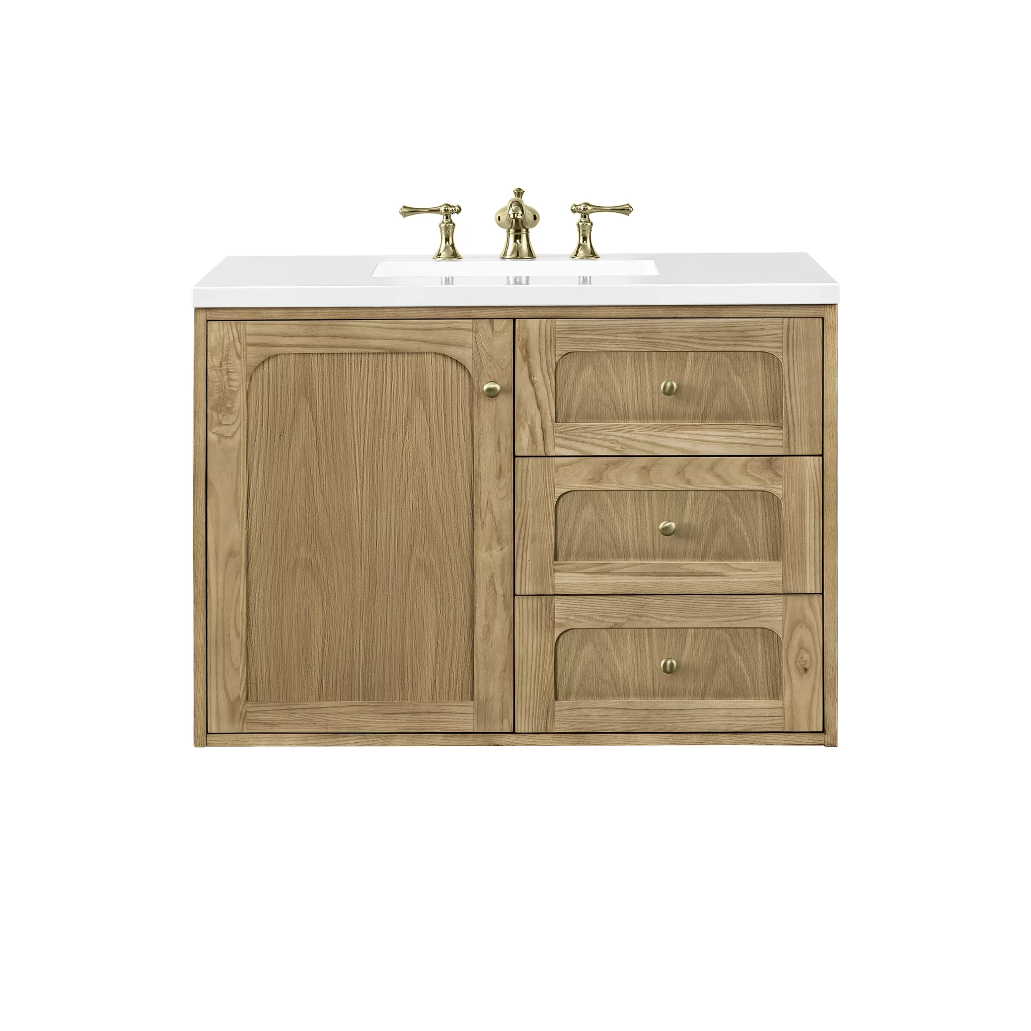 Laurent 36" Single Vanity, Light Natural Oak w/ 3 CM White Zeus Top - Image 3