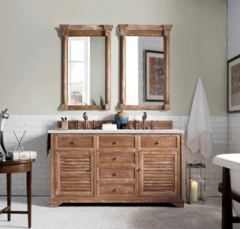 Savannah 60" Double Vanity, Driftwood w/ 3 CM Ethereal Noctis Quartz Top - Image 2