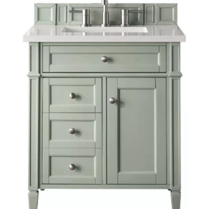 Brittany 30″ Single Vanity, Sage Green, w/ 3 CM White Zeus Quartz Top
