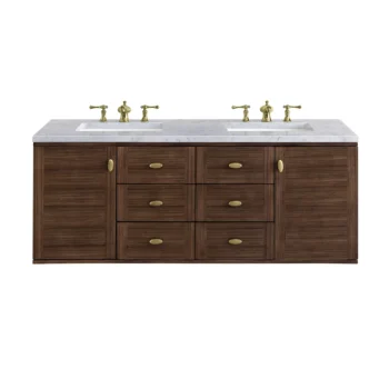 Amberly 60" Double Vanity, Mid-Century Walnut w/ 3 CM Carrara Marble Top - Image 2