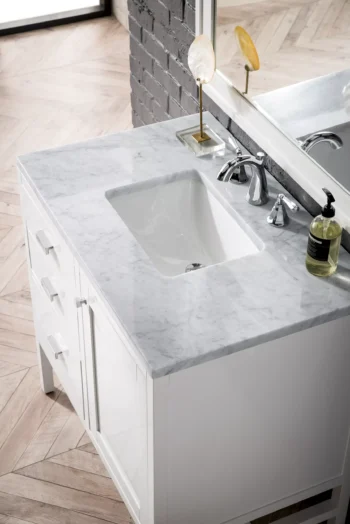 Addison 36" Single Vanity, Glossy White w/ 3 CM Carrara White Top - Image 3